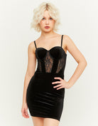 Tally Weijl Black Mini Velvet Dress With Lace Detail Black front view