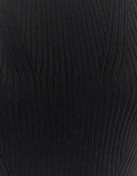 Ladies Black Knitted Mini Dress-Close Up View