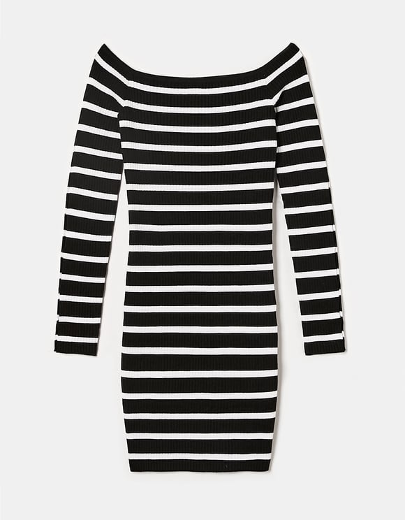 Black and white stripped knit dress ghost front view