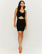 Tally Weijl Cut Out Knitted Black Mini Dress Black model front view