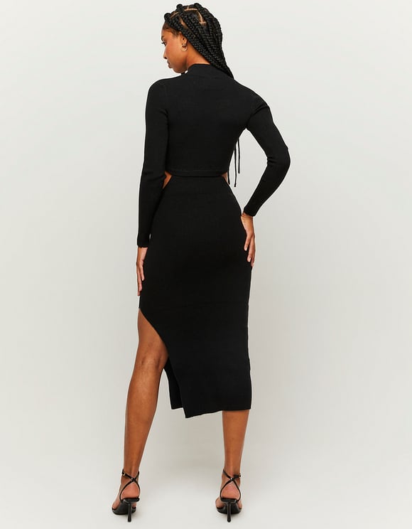 Ladies Black Cut Out Midi Dress-Model Back View