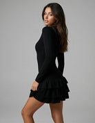 Tally Weijl Black Knitted Mini Dress With Ruffles Black model front view