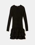 Tally Weijl Black Knitted Mini Dress With Ruffles Black back view