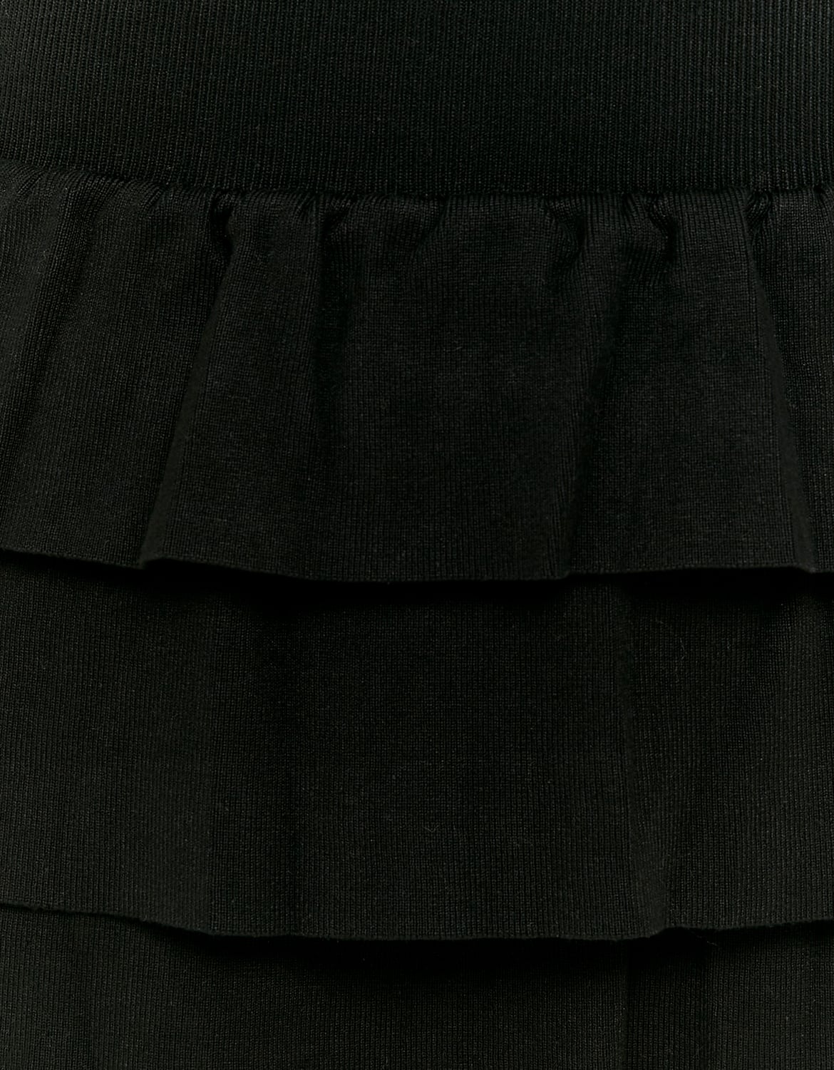 Ladies Black Knitted Mini Dress With Ruffles-Close Up