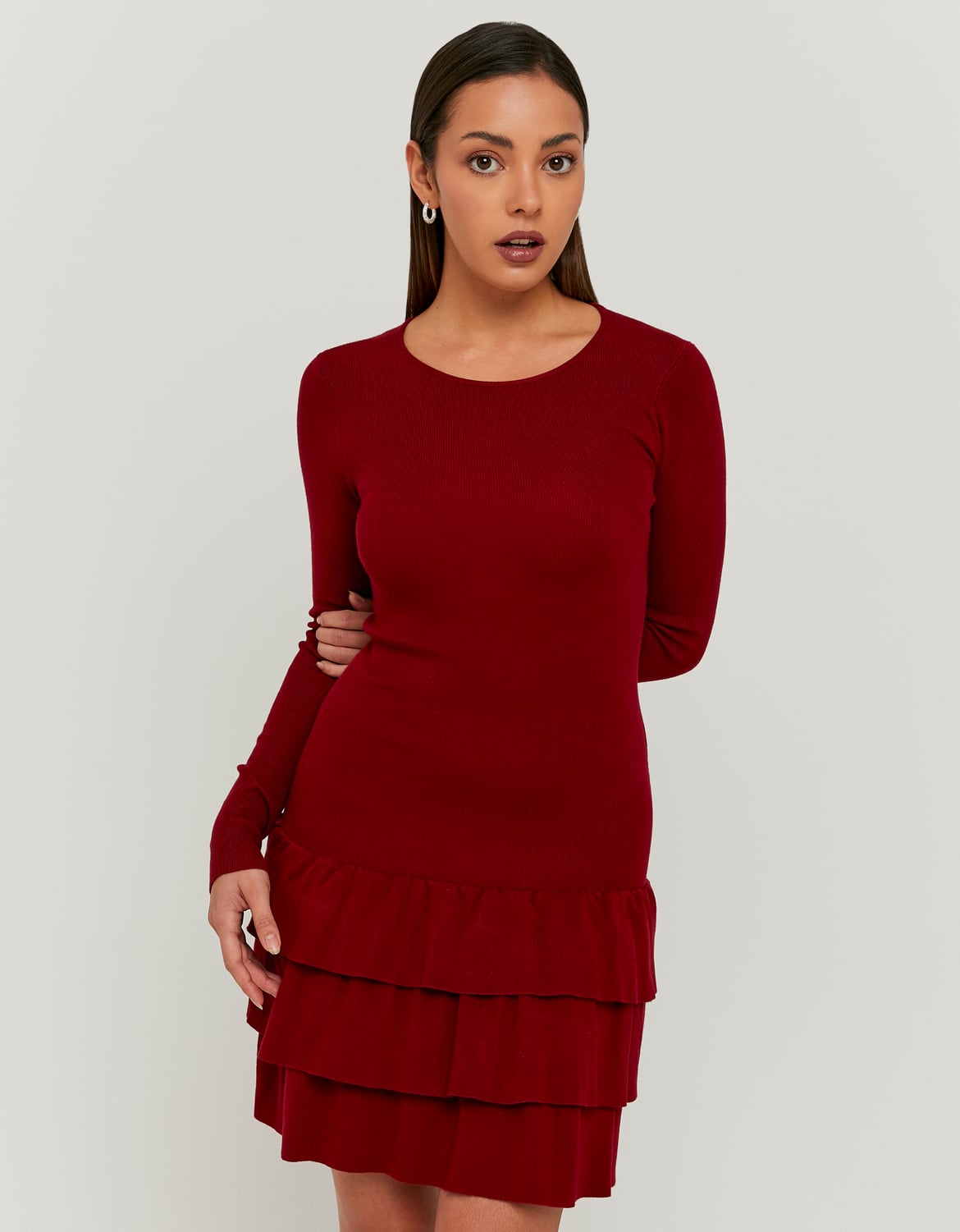 Tally Weijl Red Knitted Mini Dress With Ruffles RED front view