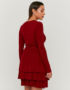 Tally Weijl Red Knitted Mini Dress With Ruffles RED back view