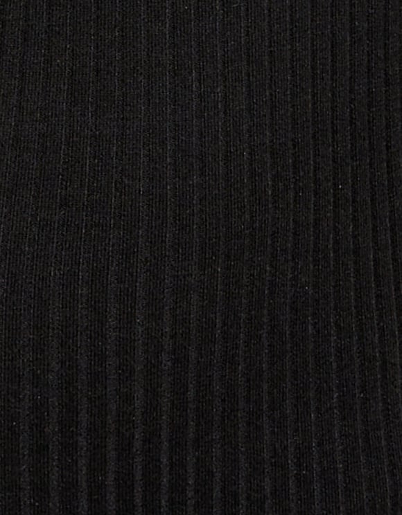 Ladies Black Ribbed Knit Midi Dress-Close Up View