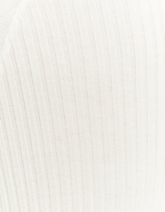 Ladies White Ribbed Knit Midi Dress-Close Up View