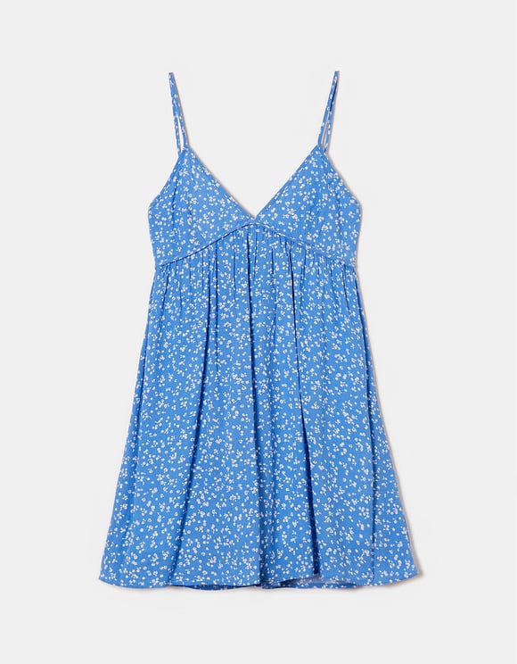 Ladies Blue Strappy Floral Mini Dress-Ghost Front View