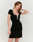 Tally Weijl Black Knitted Mini Dress With Contrast Details Black/White model front view