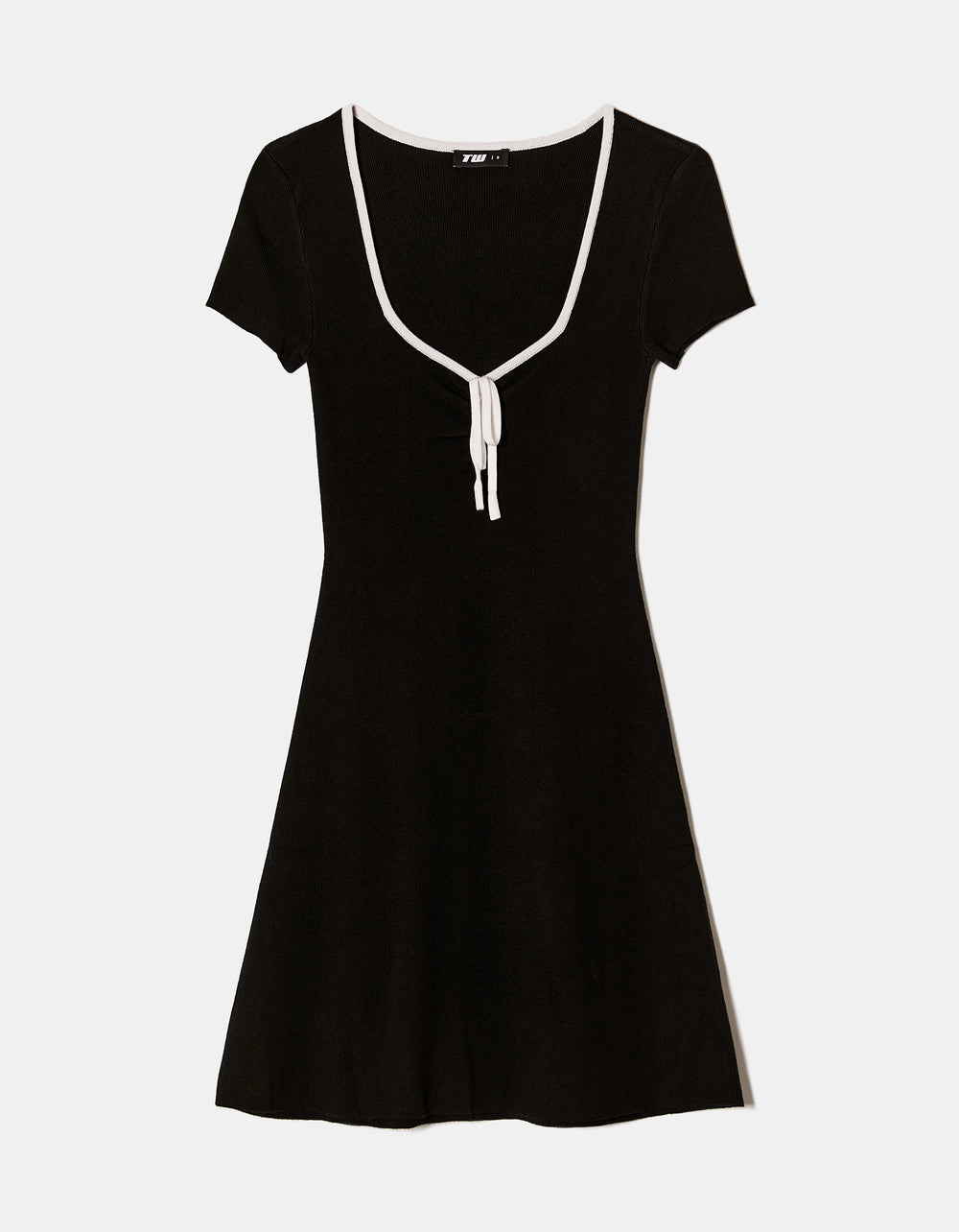 Ladies Black Knitted Mini Dress With Contrast Details-Ghost Front View