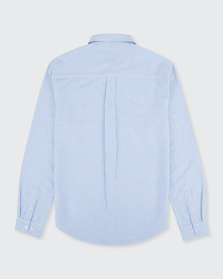 Men's Blue Striped Oxford Button Down Shirt-Ghost Back View