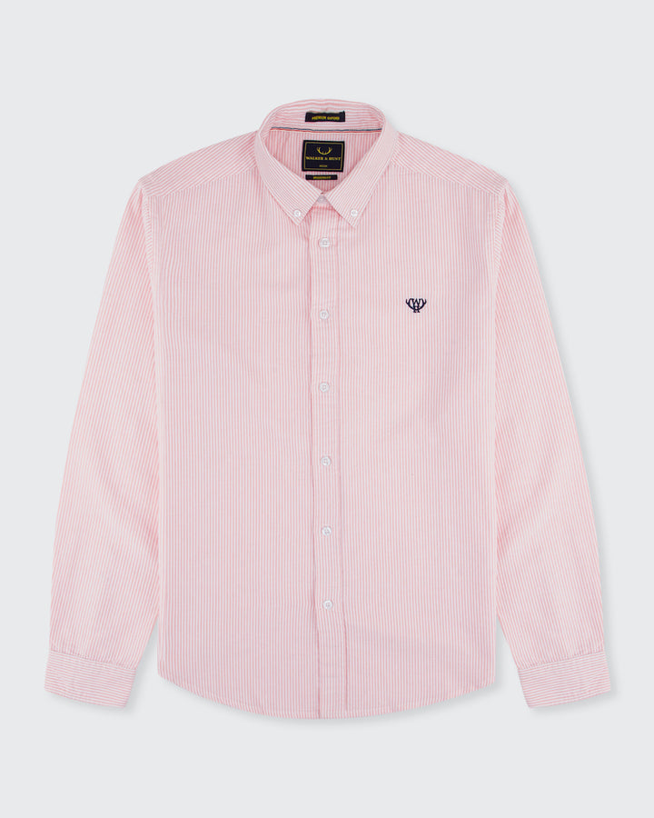 Men's Pink Striped Oxford Button Down Shirt-Ghost Front View