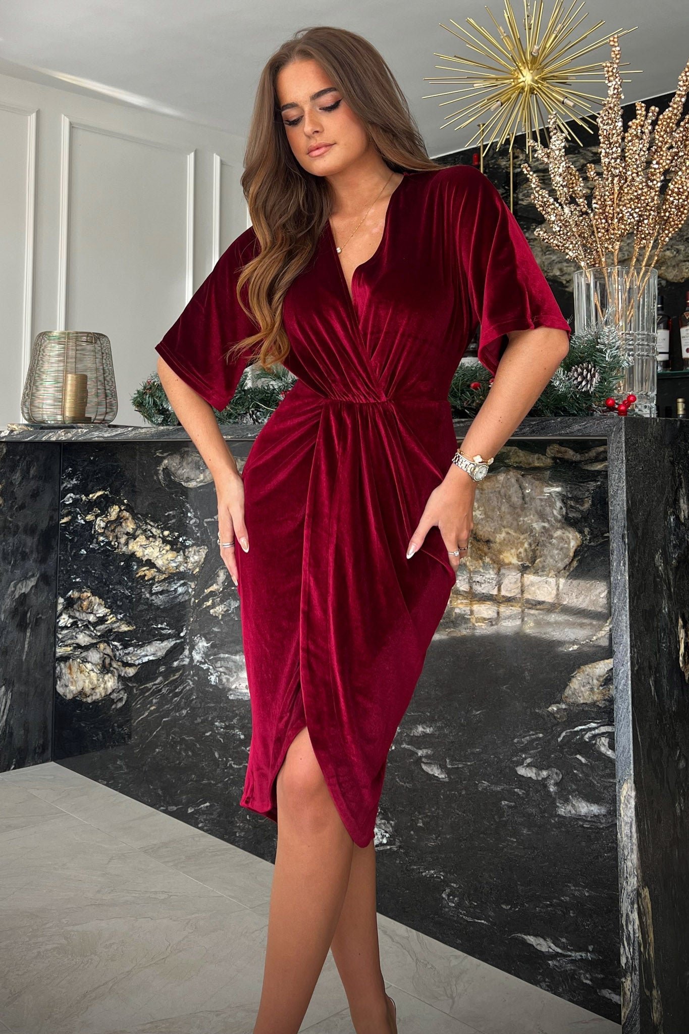 Siena Wine Velvet Midi Dress