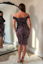 Girl In Mind Halo Velvet Sequin Off the Shoulder Rose Gold Midi Twist Detail Dress ROSE GOLD model front view