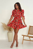 Girl In Mind Victoria Red Ditsy Mini Dress RED model front view