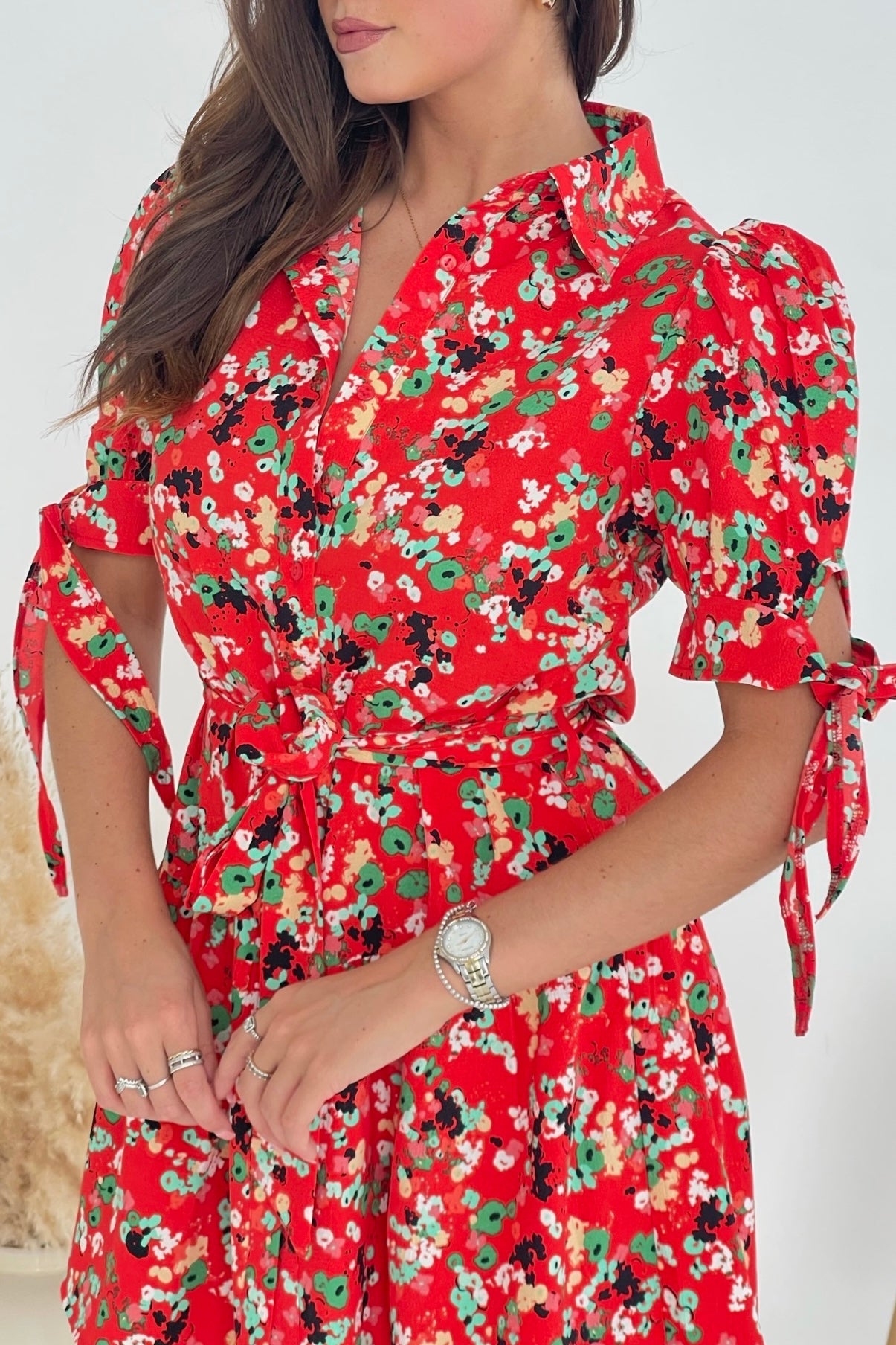 Ladies Victoria Red Ditsy Mini Dress-