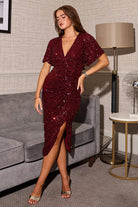 Girl In Mind Isla Wine Sequin Midi Dress WINE front view