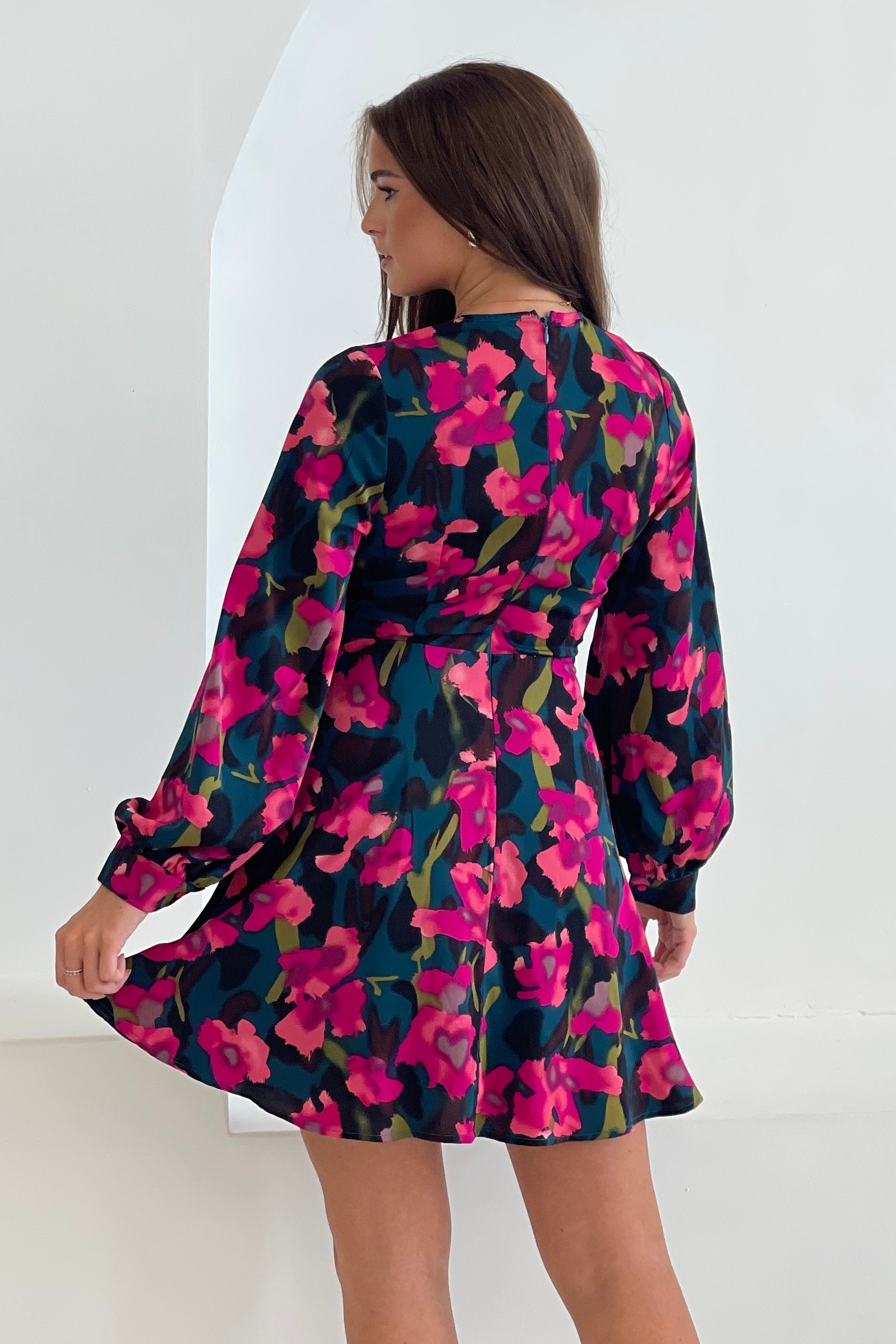 Ruth Floral Wrap Mini Skater Dress-Back view