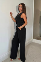 Girl In Mind Jo Pleat Detail Tailored Trouser - Black BLACK back view