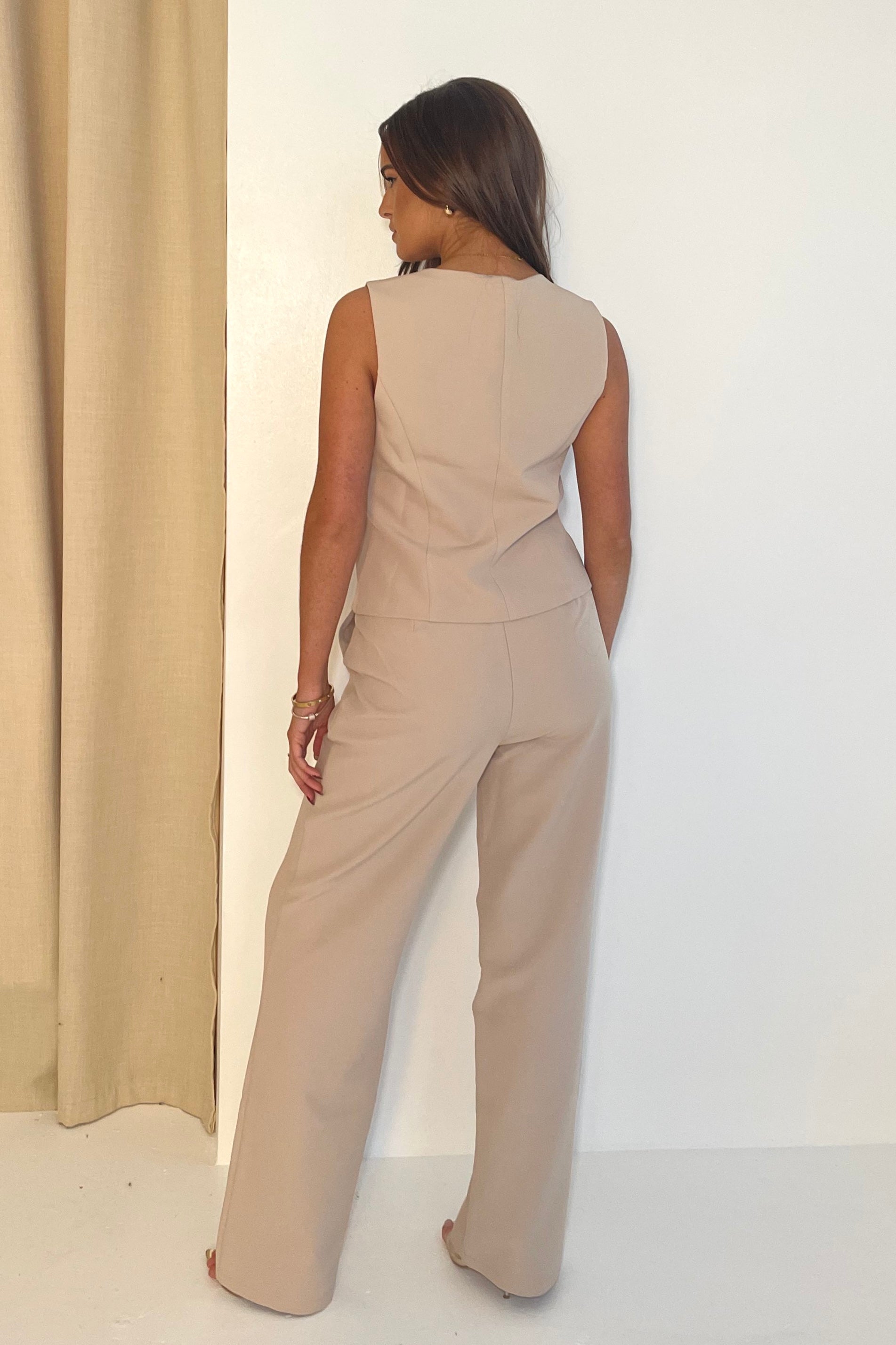 Ladies Bobbi Tailored Stone Waistcoat-Model Back View