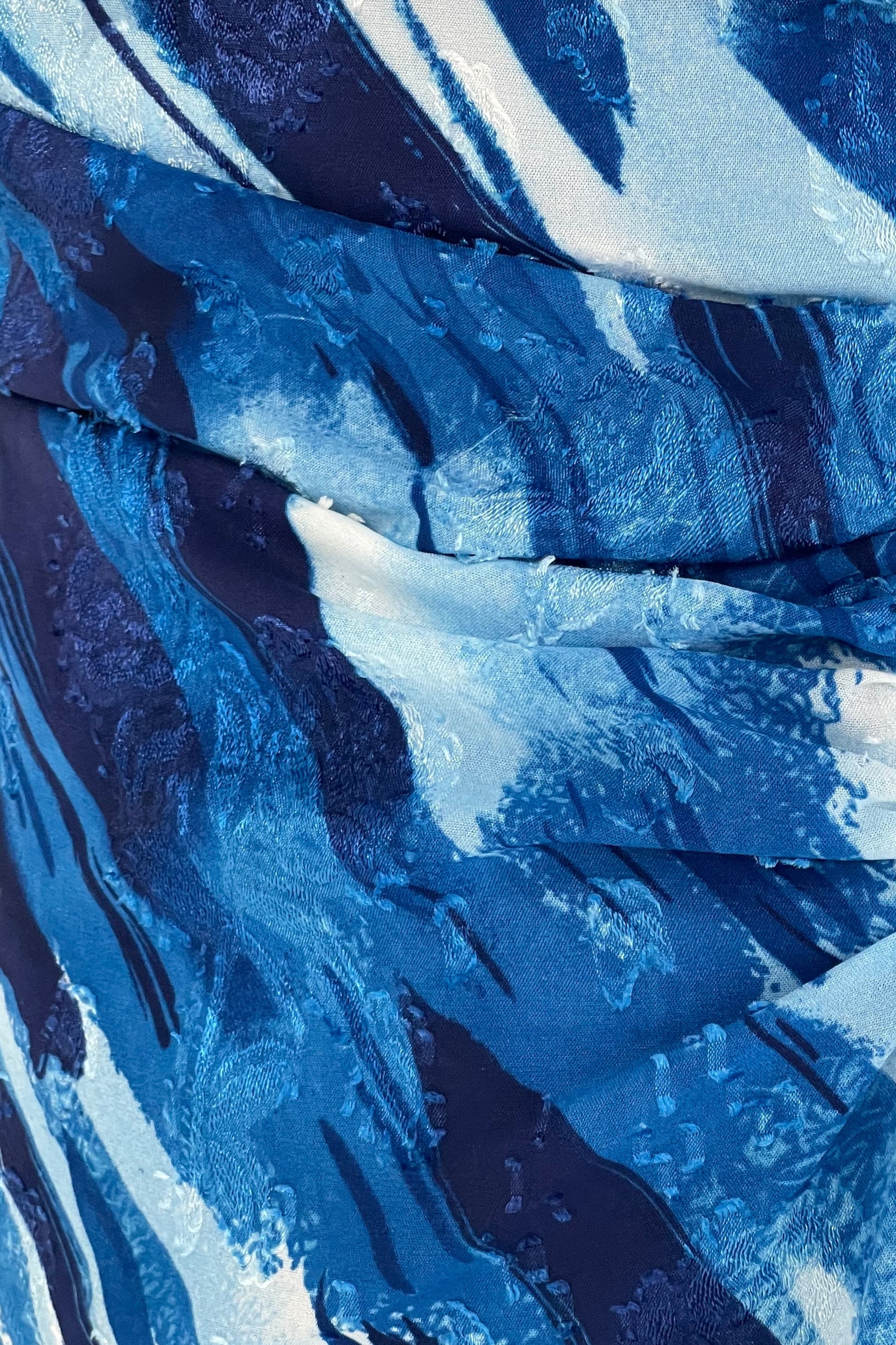 Girl In Mind Heidi Blue Abstract Burnout Ruched Midi Dress BLUE view 18