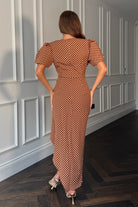 Girl In Mind Drew brown spot midi dress back view