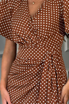 Girl In Mind Drew brown spot midi dress print detail