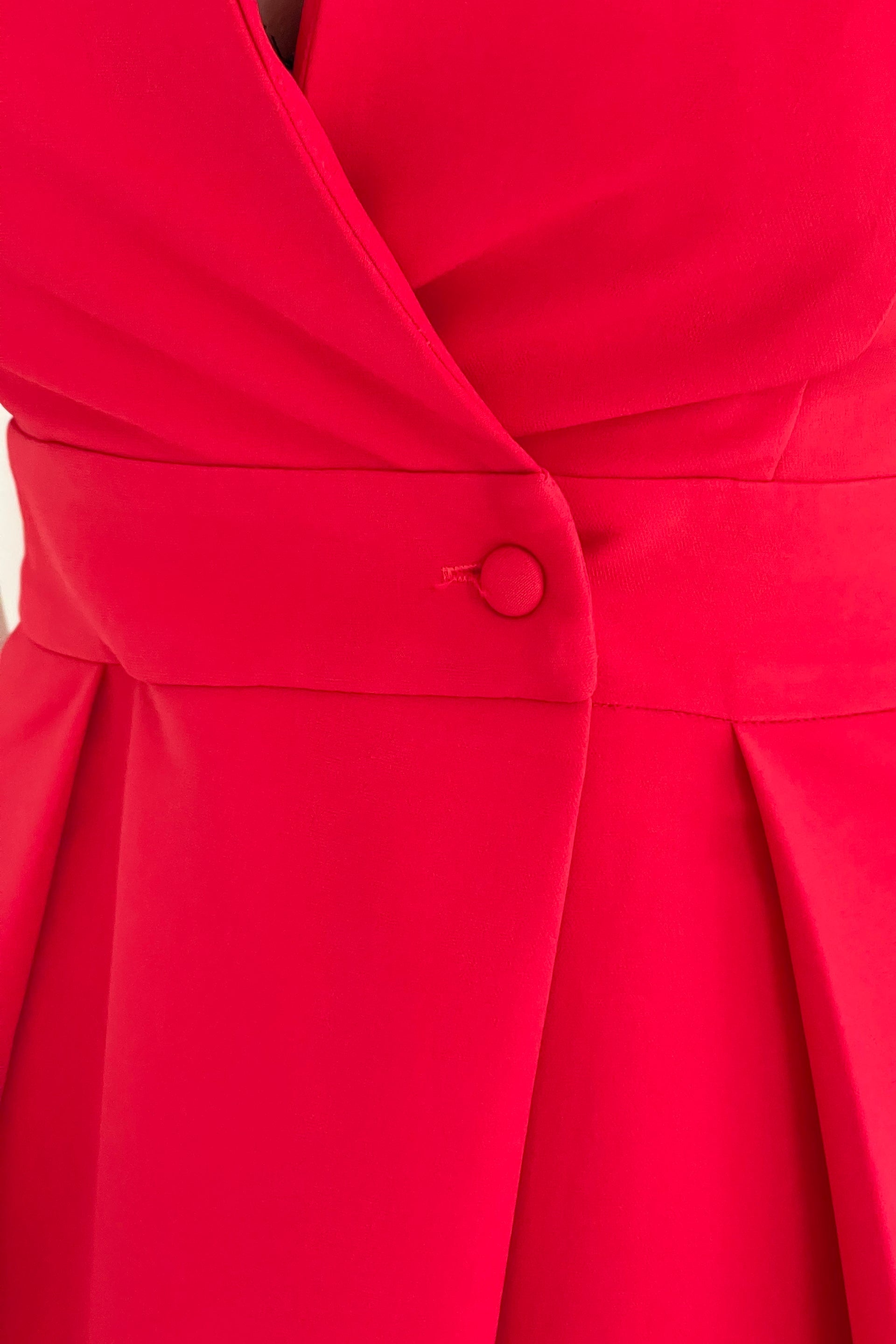 Ladies Cameron Collared Tailored Shirt Dress Midi Red-Waist Band View