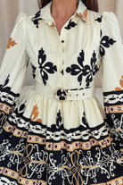 Girl In Mind Holland Border Print Cream Shirt Mini Dress Cream model front view