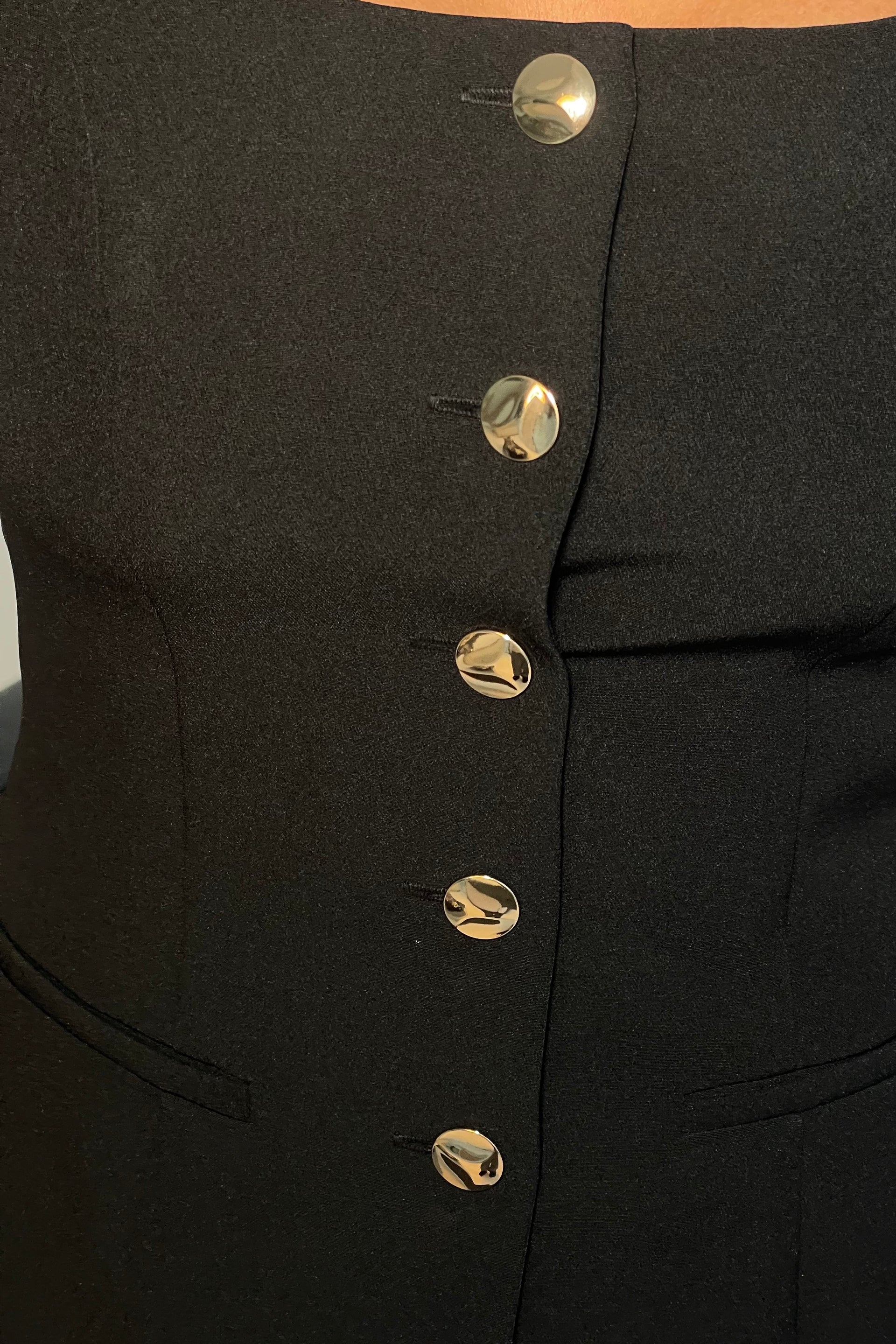 Jamie Black Waistcoat With Square Neckline-Close Up View