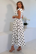 Girl In Mind Betty Asymmetric Neckline Polka Midi Dress Polka side view