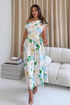 Side view of Betty sky floral midi dress