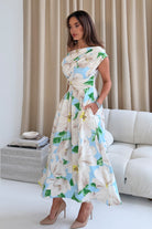 Back view of Betty blue floral midi dress