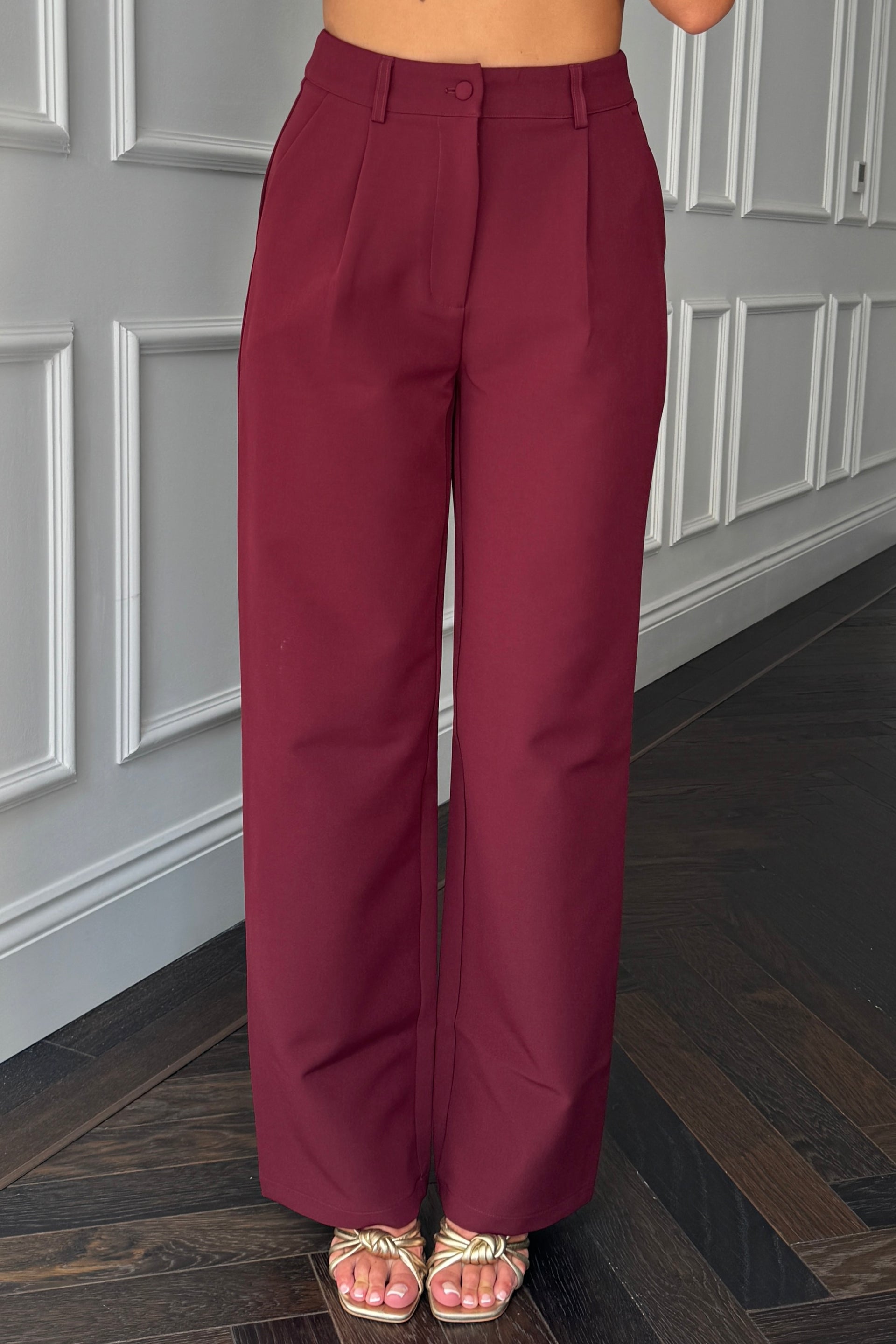 Ladies Jo Pleat Detail Tailored Trouser - Berry-Closer View of Front