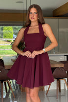 Girl In Mind Pandora Halter Neck Mini Skater Berry Dress BERRY back view