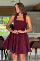 Girl In Mind Pandora Halter Neck Mini Skater Berry Dress BERRY side view