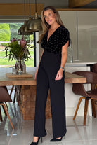 Girl In Mind Bridget Twist Front Split Arm Jumpsuit Beaded Velvet BLACK back view
