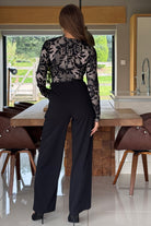 Girl In Mind Bridget Twist Front Long Sleeve Lace Jumpsuit BLACK side view
