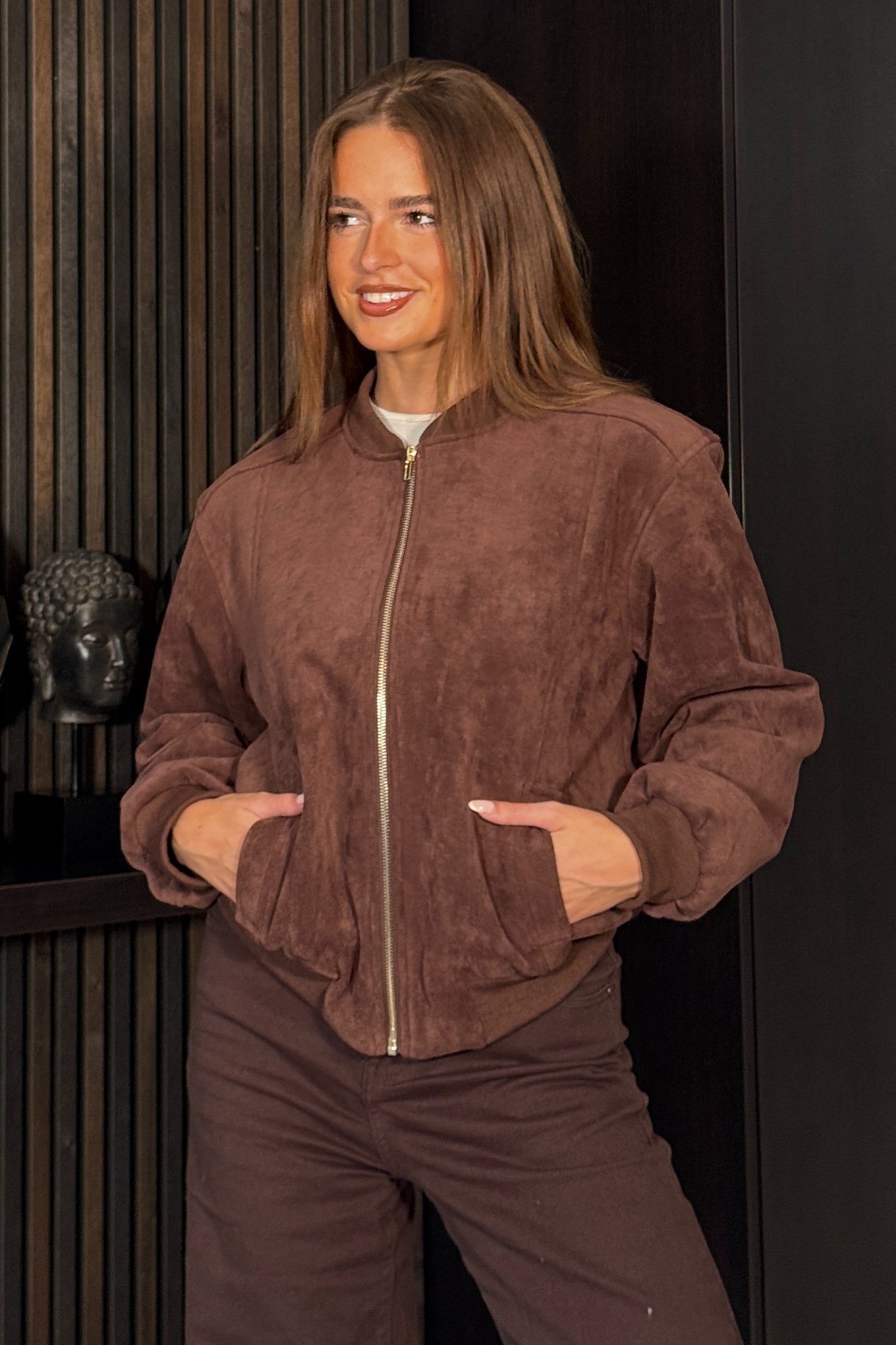 Arwen Suedette Classic Bomber Brown Jacket