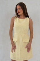 Girl In Mind Athenia Tweed Pocket Detail Yellow Mini Dress YELLOW back view