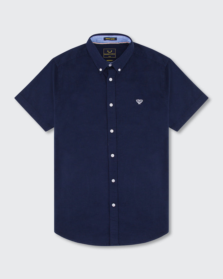 Men's Oxford Short Sleeve Navy Shirt-Ghost Front View