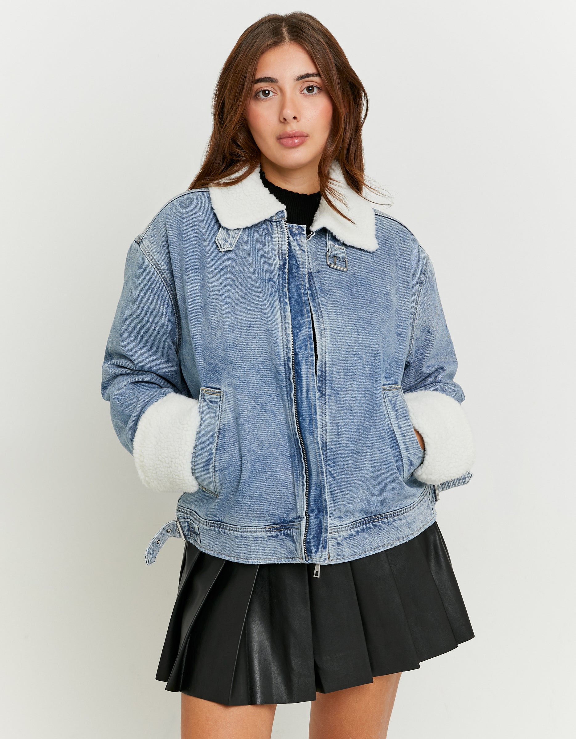 Tally Weijl Denim Jacket With Shearling Details BLUE model front view