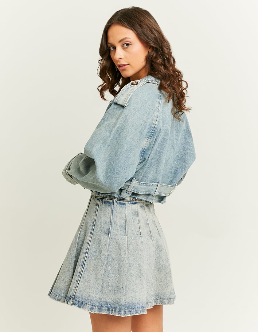 Ladies Cropped Denim Trench Jacket-Back View