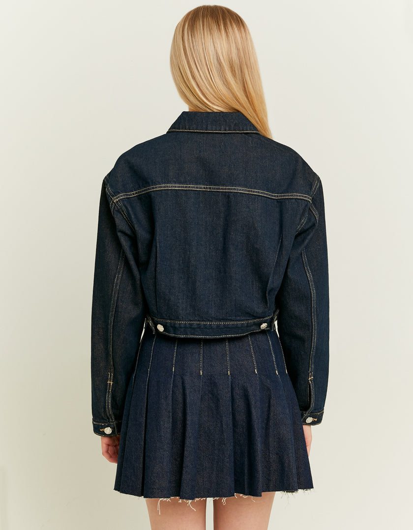 Ladies Dark Blue Denim Jacket-Model Back View