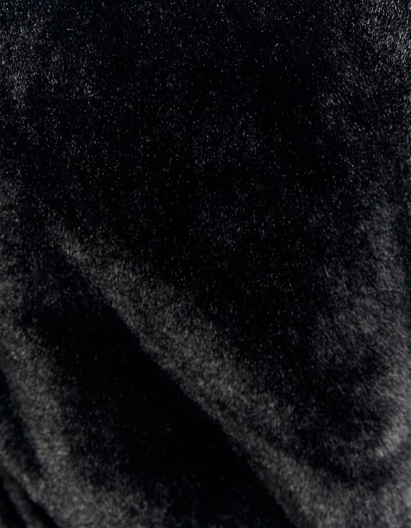 Ladies Black Faux Fur Jacket-Close Up View