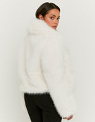Back product view of the white faux fur jacket