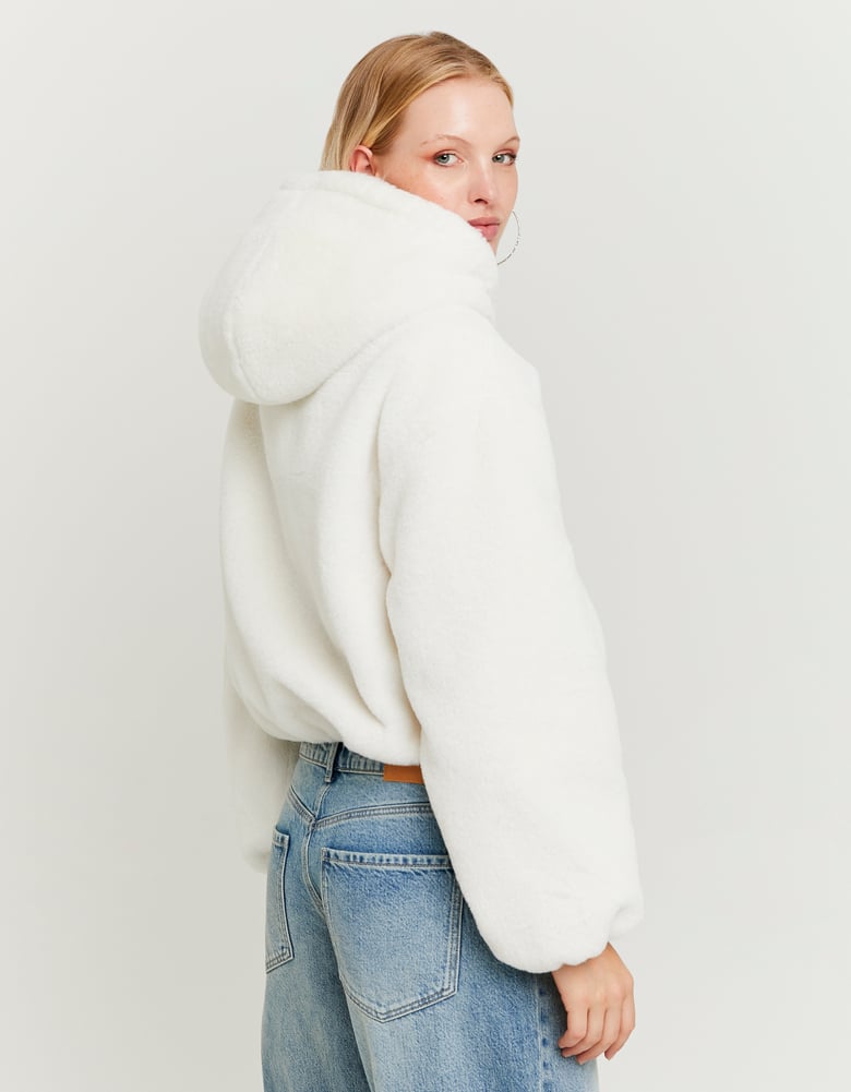 Ladies White Faux Fur Jacket-Back View of the Jacket