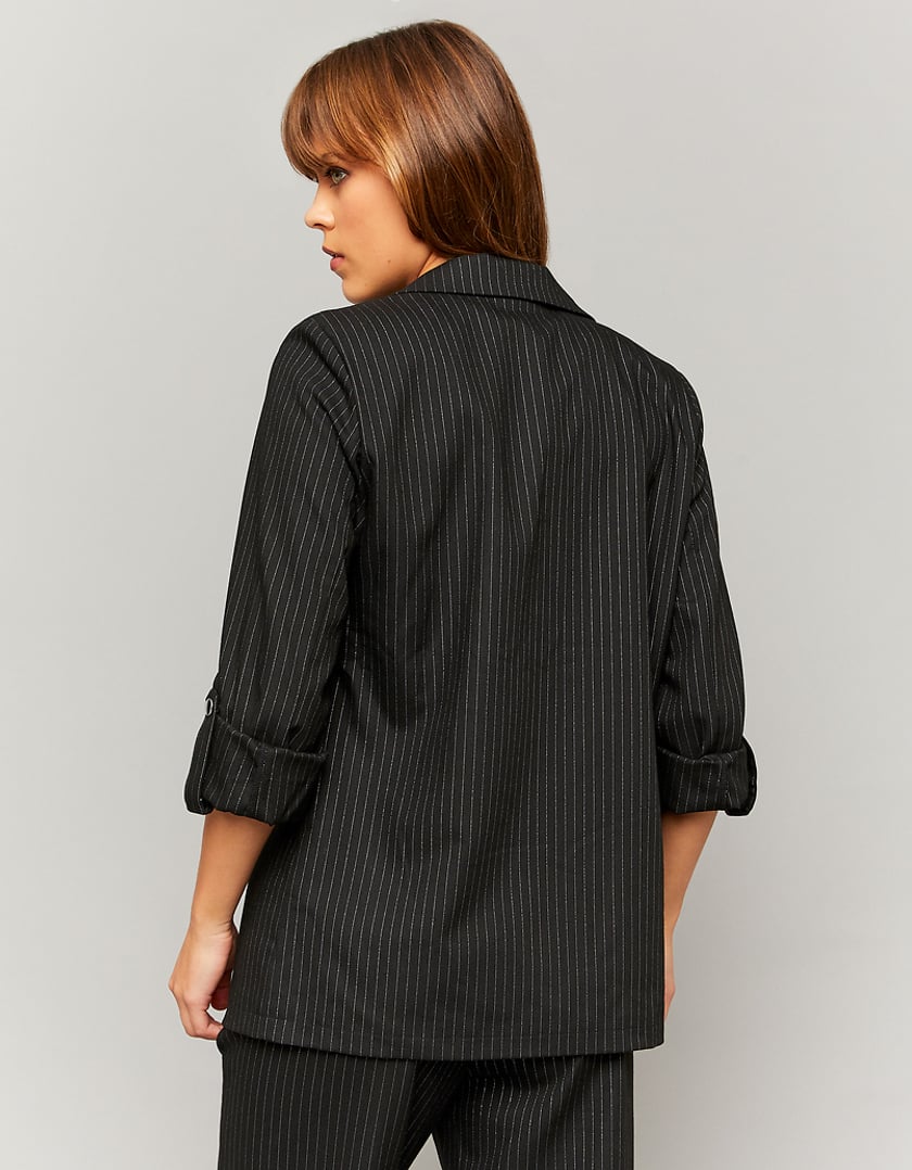 Ladies Black Blazer With Glitter Stripe-Model Back View
