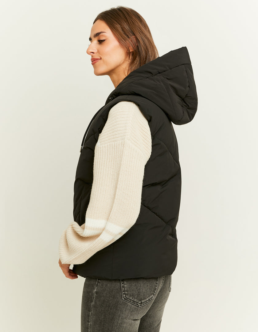 Ladies Black Gilet With Hood-Side View